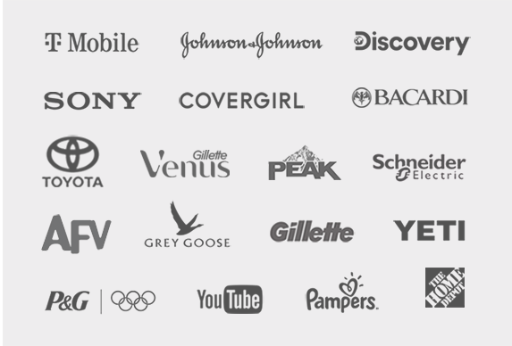 An image displaying logos belonging to multiple clients of Touchstorm, a YouTube agency. The logos represent a diverse range of well-known brands and companies, spanning various industries and sectors.